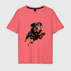 Футболка оверсайз мужская Hunter Dog - Ротвейлер ГТА в прыжке, цвет: коралловый