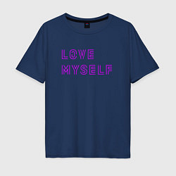 Футболка оверсайз мужская Надпись love myself BTS, цвет: тёмно-синий