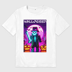 Футболка оверсайз мужская Скелет в шляпе с мечом - Майнкрафт, цвет: белый