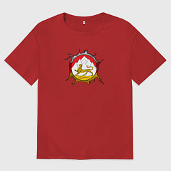 Футболка оверсайз мужская Герб Осетии на порванной ткани, цвет: красный