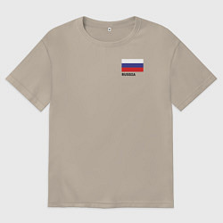Футболка оверсайз мужская Россия карта и флаг, цвет: миндальный