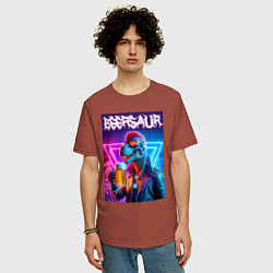 Футболка оверсайз мужская Cyber beersaur - neon glow, цвет: кирпичный — фото 2