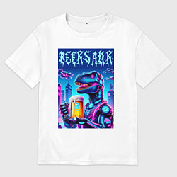 Футболка оверсайз мужская Кибер пивозавр из будущего - нейроарт, цвет: белый