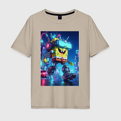 Футболка оверсайз мужская Cyber Sponge Bob - neon glow fantasy, цвет: миндальный