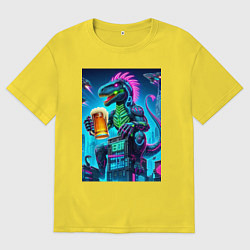 Футболка оверсайз мужская Пивозавр в роли годзиллы - нейроарт, цвет: желтый