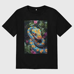 Футболка оверсайз мужская Змея в зелени, цвет: черный