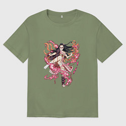Футболка оверсайз мужская Красивая боевая Незуко - Demon slayer, цвет: авокадо