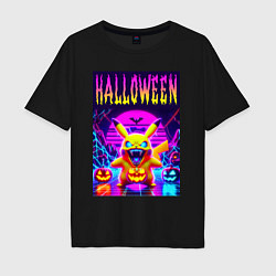 Футболка оверсайз мужская Pikachu - halloween vaporwave, цвет: черный