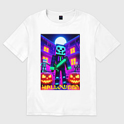 Футболка оверсайз мужская Halloween and Minecraft - neon collaboration, цвет: белый