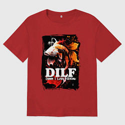 Футболка оверсайз мужская DILF damn I love fishing, цвет: красный