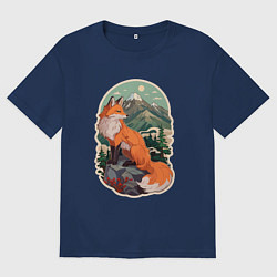 Футболка оверсайз мужская Лиса и горы, цвет: тёмно-синий