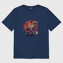 Футболка оверсайз мужская Боевой лис с большим мечом, цвет: тёмно-синий
