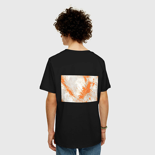 Мужская футболка оверсайз Оранжевая краска на белом / Черный – фото 4