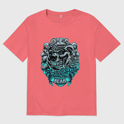 Футболка оверсайз мужская Крутой медведь Bear неон, цвет: коралловый