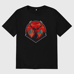 Футболка оверсайз мужская Олень на фоне гор, цвет: черный