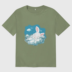 Футболка оверсайз мужская Зайчик спит на облаках, цвет: авокадо