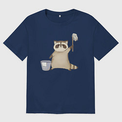 Футболка оверсайз мужская Енот убирается, цвет: тёмно-синий