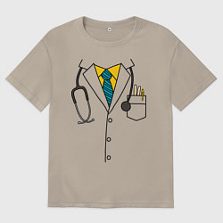 Футболка оверсайз мужская Халат врача, цвет: миндальный