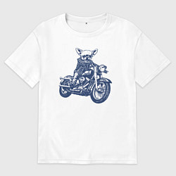 Футболка оверсайз мужская Чихуахуа байкер на мотоцикле, цвет: белый