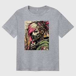 Футболка оверсайз мужская Cyber girl in a respirator - ai art fantasy, цвет: меланж