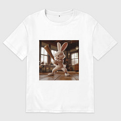 Футболка оверсайз мужская Заяц и бейсбол, цвет: белый