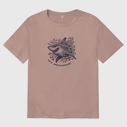 Футболка оверсайз мужская Ухмыляющаяся акула в волнах, цвет: пыльно-розовый