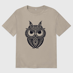 Футболка оверсайз мужская Узорчатый филин, цвет: миндальный