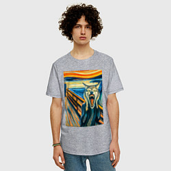 Футболка оверсайз мужская Волк кричит на картине Эдварда Мунка - мем искусст, цвет: меланж — фото 2