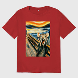 Футболка оверсайз мужская Мышка кричит на картине Эдварда Мунка - мем искусс, цвет: красный