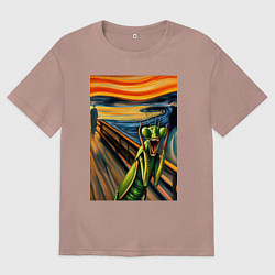 Футболка оверсайз мужская Богомол кричит на картине Эдварда Мунка - мем иску, цвет: пыльно-розовый