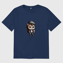 Футболка оверсайз мужская Ежик-хипстер, цвет: тёмно-синий