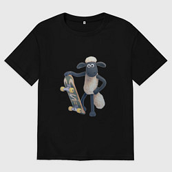 Футболка оверсайз мужская Барашек Шон со скейтом, цвет: черный
