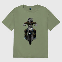 Футболка оверсайз мужская Волк на байке, цвет: авокадо