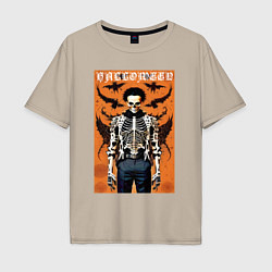 Футболка оверсайз мужская Cool skeleton - halloween poster, цвет: миндальный