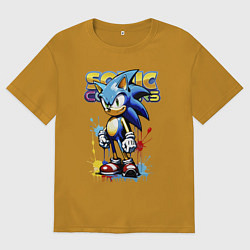 Футболка оверсайз мужская Ёжик Соник - эскиз с логотипом, цвет: горчичный