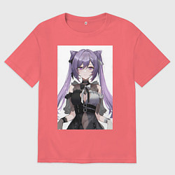 Футболка оверсайз мужская Genshin Impact Кэцин, цвет: коралловый