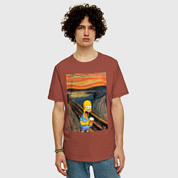 Футболка оверсайз мужская Кричащий Гомер Симпсон с пивом в стиле картины Эдв, цвет: кирпичный — фото 2