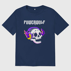 Футболка оверсайз мужская Powerwolf - неоновый череп, цвет: тёмно-синий