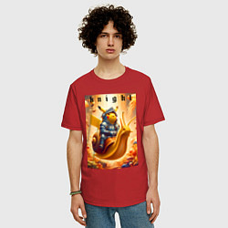 Футболка оверсайз мужская Pikachu knight on a snail - ai art fantasy, цвет: красный — фото 2