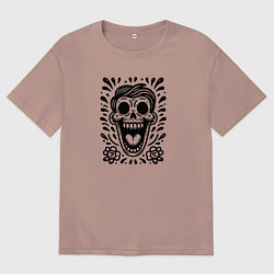 Футболка оверсайз мужская Татуировка смеющегося черепа, цвет: пыльно-розовый