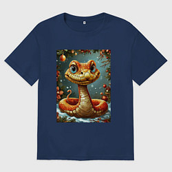 Футболка оверсайз мужская Новогодняя золотая змейка, цвет: тёмно-синий