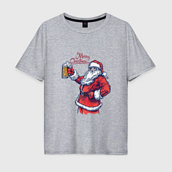 Футболка оверсайз мужская Merry Christmas Santa beer, цвет: меланж