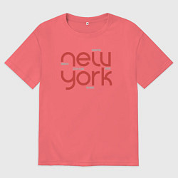 Футболка оверсайз мужская New York districts, цвет: коралловый