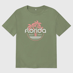 Футболка оверсайз мужская Флорида - пляжные волны, цвет: авокадо