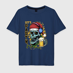 Футболка оверсайз мужская Skull Santa, цвет: тёмно-синий