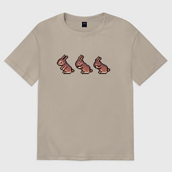 Футболка оверсайз мужская Пиксельный кролик умывается, цвет: миндальный