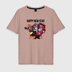 Футболка оверсайз мужская Friday Night Funkin - Happy New Year, цвет: пыльно-розовый