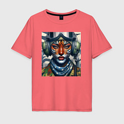 Футболка оверсайз мужская Tigress girl military pilot, цвет: коралловый