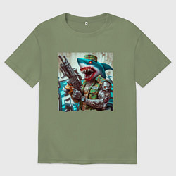 Футболка оверсайз мужская Dude shark - special forces, цвет: авокадо