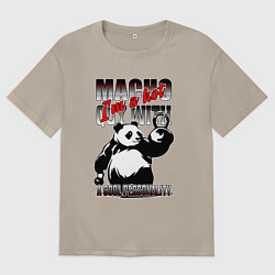 Футболка оверсайз мужская Панда с гирями, цвет: миндальный